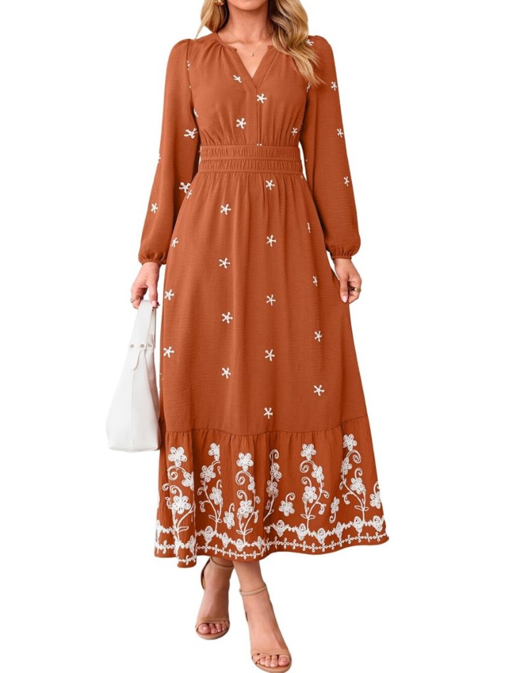 Floral Maxi Fall Womens Dress Long Sleeve Elegant Church Dresses
